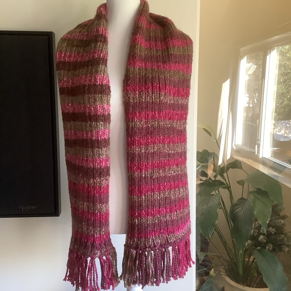 Knitted Striped Rectangular Fringed Scarf - Picture 2 of 10